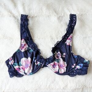 Aerie Happy wired bra floral navy blue size 34B